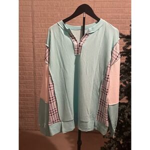 Womens Colorblock Pullover Long Sleeve Shirt Top Size XL